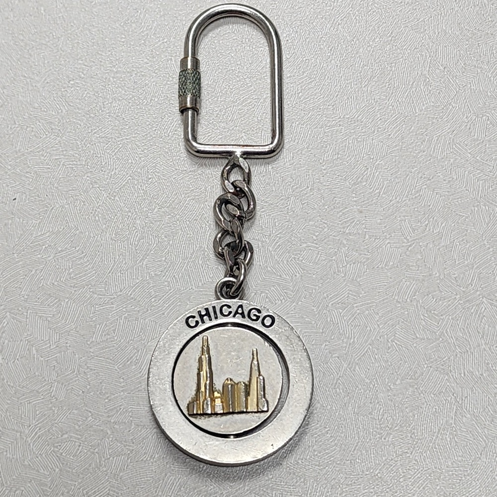 Vintage Chicago, IL Sky Line Spinning Keychain Center Collectible Silver Gold
